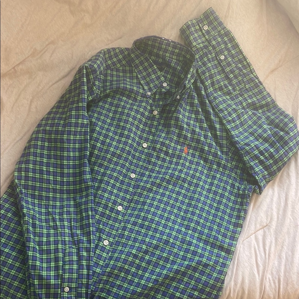 Ralph Lauren Green and Blue Dress Shirt Classic Style